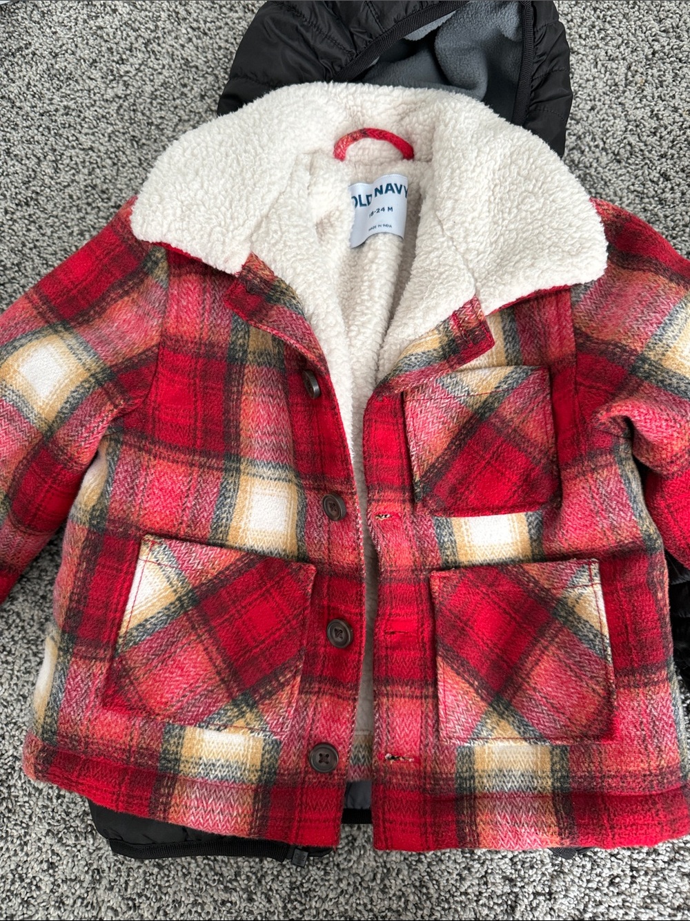 Old Navy Red Plaid Sherpa-Lined Kids Pea Coat